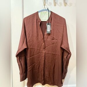 The Reset | R Label Brown Pullover Blouse Tunic Shirt Top Long Sleeve Small NWT